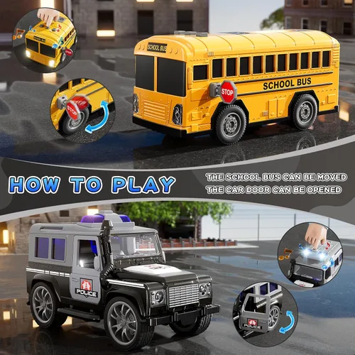 Vista 3 de Juguetes de vehículo de emergencia, 4 en 1, juego de autos de juguete para niños pequeños