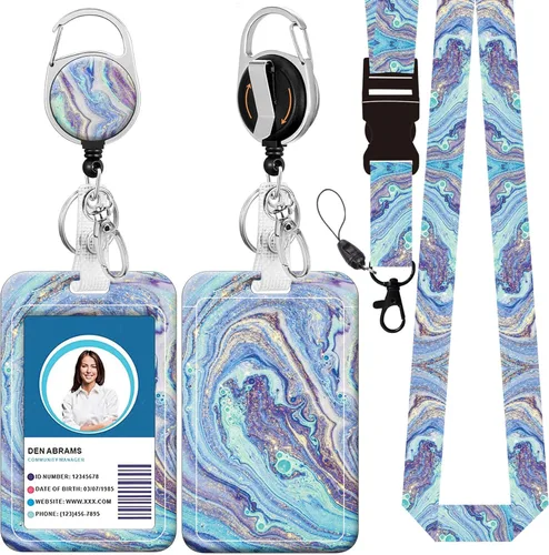 Vista 20 de Cordón para credencial y soporte para tarjetas de identificación, carretes retráctiles con clip para cinturón de carrete de mosquetón, cordón