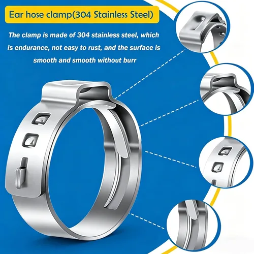 Vista 3 de Kit surtido de 170 piezas de abrazaderas de manguera de una oreja de acero inoxidable 304 de 13 tamaños, abrazaderas de manguera de crimpar de 5.3