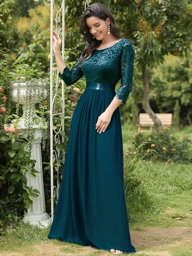 Vista 3 de Ever-Pretty - Vestido largo elegante para dama de honor con cintura imperio manga de 34 07412