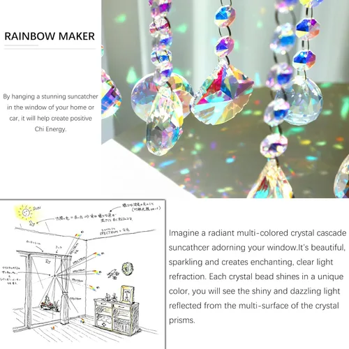 Vista 3 de 9pcs Rainbow Maker Crystal Window Hanging Suncatchers Ornamento AB-Coating Crystal Octogonal Beads Colgante y 12pcs 1.969 in Crystal Prisms