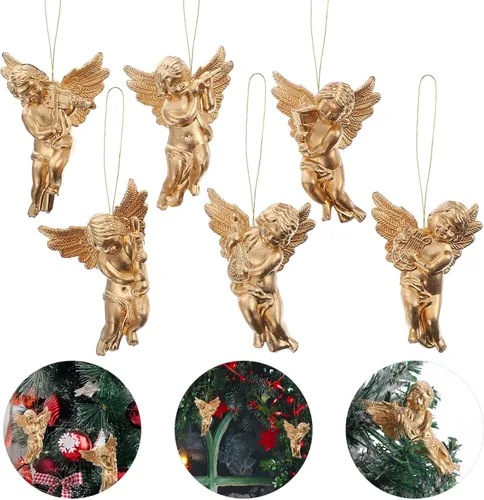 Vista 6 de Amosfun - Figura decorativa de ángel de Navidad (30 unidades), diseño de ángel de querubín