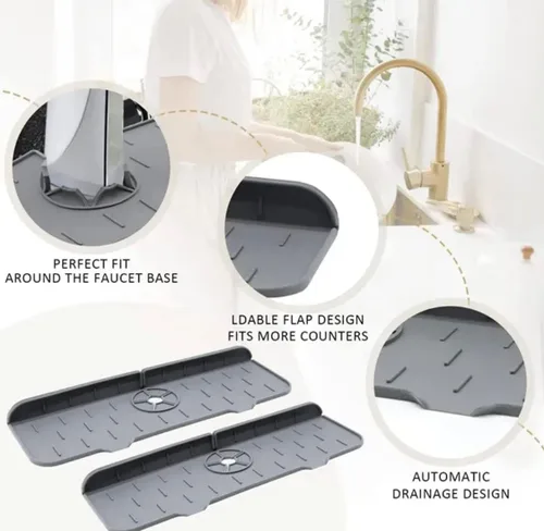 Vista 2 de Alfombrilla de silicona para grifo de agua, alfombrilla para fregadero de cocina, protector de goteo, almohadilla