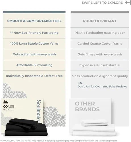 Vista 2 de Mayfair Linen - Juego de sábanas de algodón 100 % de 500 hilos, tamaño matrimonial, 4 piezas, sábana de algodón (negro), suave, refrescante, sábana