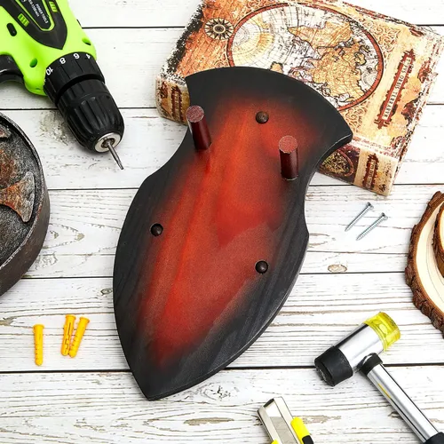 Vista 7 de Juexica Soporte de espada de madera para montaje en pared, placa de exhibición de madera con herrajes para decoración del hogar