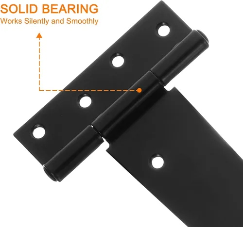 Vista 5 de uxcell 2 bisagras de puerta con correa en T, bisagras de puerta forjadas de 14 pulgadas, accesorios de hierro para granero de madera, cerca, Negro