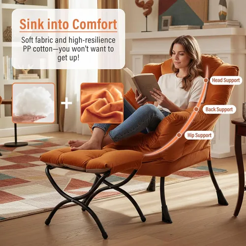 Vista 333 de Silla Lazy con otomana, silla moderna con reposapiés plegable, silla de acento de salón, cómoda silla de lectura para dormitorio, estudio, sala