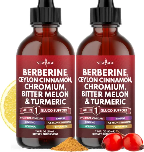 Berberina con suplemento de canela de Ceilán gotas líquidas + extracto de melón amargo, glucomanano, gimnasia, cromo, cúrcuma, Panax Ginseng,