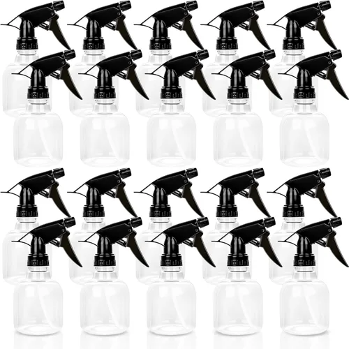 20 botellas de plástico vacías de 8 onzas, contenedor de líquido transparente reutilizable con pulverizadores de gatillo para agua, perfumes,