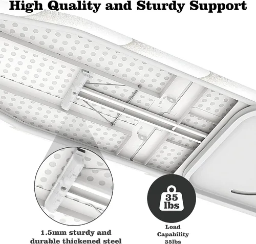 Vista 12 de MYOYAY Tabla de planchar montada en la pared de 12 x 37 pulgadas, ahorro de espacio, tabla de planchar plegable de 180° con cubierta resistente al