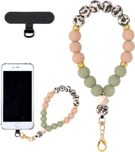 Vista 12 de VICHUNHO Correa de muñeca de teléfono con cuentas de silicona de mármol, cordón para teléfono celular con pestaña de sujeción, pulsera elástica