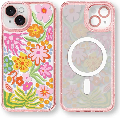 Vista 43 de Compatible para iPhone 13 Funda Bonita Estética - Funda para Teléfono Rosa con Purpurina con Protector de Cámara - Diseño de Cubierta