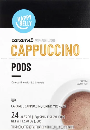 Vista 5 de Marca Amazon – Cápsulas de café capuchino Happy Belly, compatibles con cafeteras K Cup, tostado ligero, sabor a caramelo, 24 unidades, 12.72 onzas