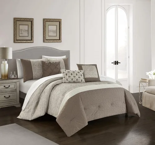 Vista 2 de Chic Home Imani - Juego de edredón de 6 piezas con diseño de bloques de color jacquard con patrón geométrico de diamante, fundas de almohada