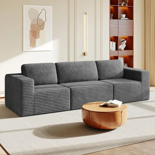 Vista 33 de Vesgantti Sofá modular en forma de U de 119 pulgadas, sofá modular de pana con asiento profundo y soporte de resortes, sofá convertible con 2 Beige