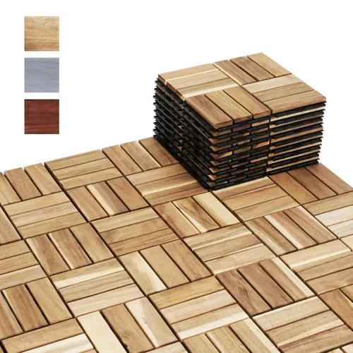 Vista 14 de BEEFURNI 10 azulejos entrelazados de 12 x 12 pulgadas, patrón diagonal, cubierta de madera de acacia impermeable para todo tipo de clima, patio