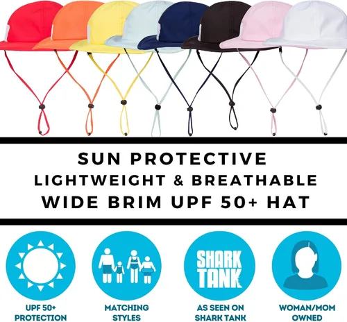 Vista 4 de SwimZip, sombrero unisex para niños, ala ancha, protección solar FPS 50, ajustable.