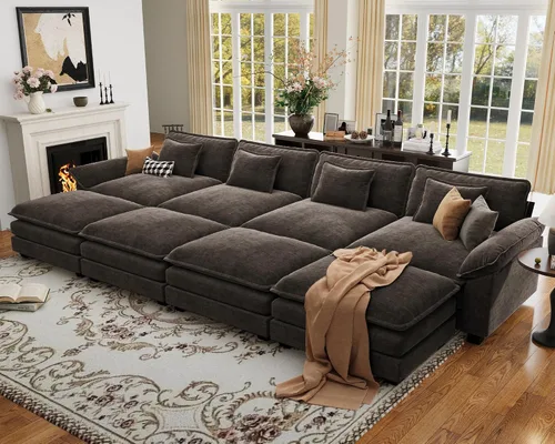 Vista 108 de Sofá modular de gran tamaño de 154 pulgadas, cómodo sofá en forma de U con 3 otomanas móviles, sofá moderno de felpilla de 7 plazas para sala