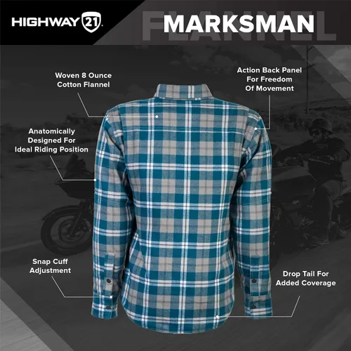 Vista 6 de HIGHWAY 21 Marksman - Camisa de franela a cuadros, con botones para motocicleta, tela protectora de algodón tejida Negro/Gris