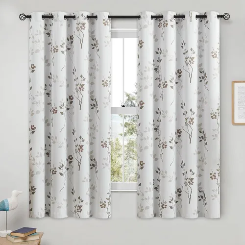 Vista 11 de Beauoop Cortinas Florales 100% Opacas de 54 Pulgadas de Largo, 2 Paneles para Dormitorio, Sala de Estar, Azul Gris y Blanco con Patrón de Flores