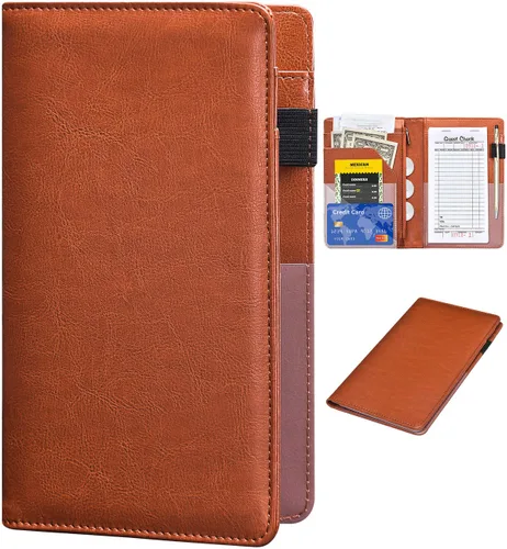 Vista 14 de Libros de servidor para camareras – Libro de camarero de cuero, cartera de servidor con bolsillo con cremallera, lindo organizador de libros