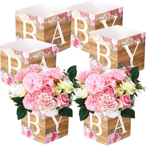 Vista 16 de Bucherry 6 centros de mesa de baby shower con letras, bloques de bebé de 7 pulgadas, cajas de flores para decoración de mesa, suministros de fiesta