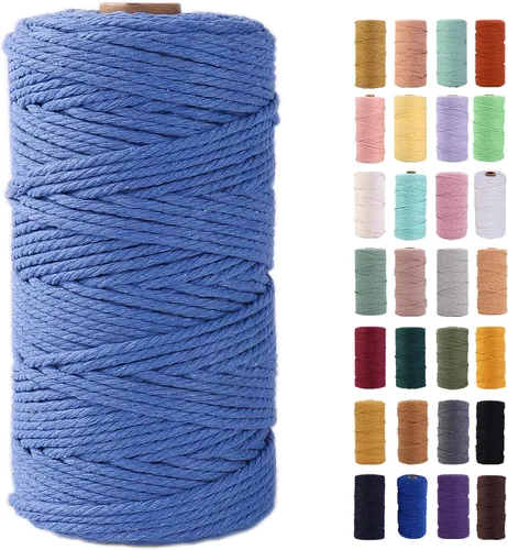 Vista 44 de Cuerda de macramé azul aire de 0.079 in x 220 yardas, cuerda de algodón colorido de algodón suave para colgar en la pared, colgadores de plantas