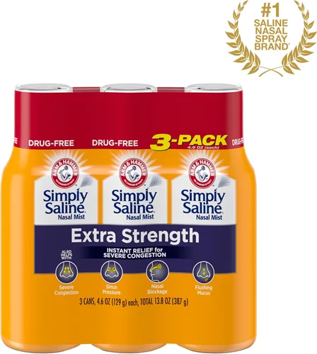 Vista 2 de Simply Saline Extra Strength para alivio de congestión severa, aerosol nasal: 4.6oz paquete de 3