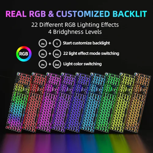 Vista 3 de Combo de teclado mecánico y mouse para juegos de máquina de escribir, teclados con cable retroiluminados RGB arcoíris con interruptores azules