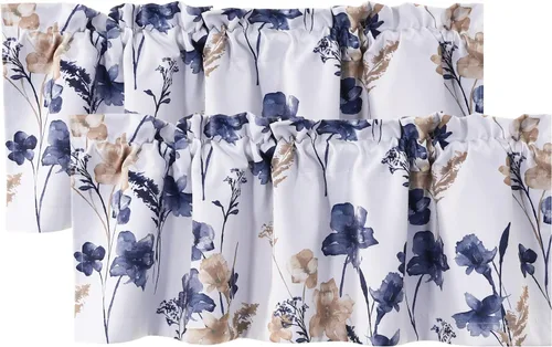 Vista 16 de H.VERSAILTEX Cenefas de cortina 100% opacas para ventanas de cocina, juego de 2 paneles de Cattleya con estampado floral, estampado floral