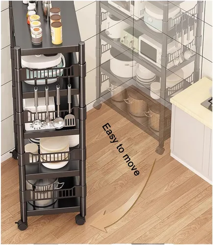 Vista 5 de Estante de cocina para piso, multifunción, para microondas, horno, estante de almacenamiento simple para el hogar, ollas y sartenes de múltiples