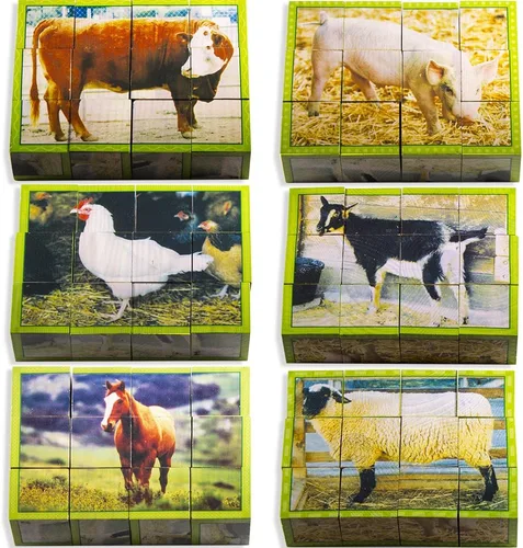 Vista 5 de Stages Aprendizaje de madera de granja animal cubo rompecabezas para preescolar lenguaje constructor (SLM408)