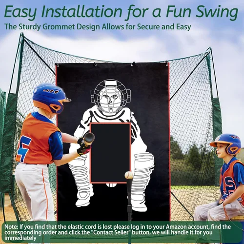 Vista 6 de Baseball/Softball Backstop with Strike Zone Black Vinyl Batting Cage Backdrop and Net Saver Durable Facility Backstops for Pitching Outdoors