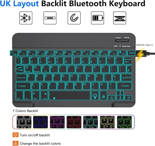 Vista 2 de JUQITECH Funda con teclado retroiluminado para Samsung Galaxy Tab A8 10.5 2022, funda suave inteligente con teclado inalámbrico desmontable