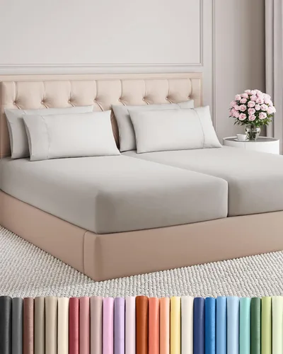 Vista 119 de Juego de sábanas Split King de 7 piezas, sábanas transpirables y refrescantes, sábanas de hotel, bolsillos profundos, ajuste fácil, suaves y sin