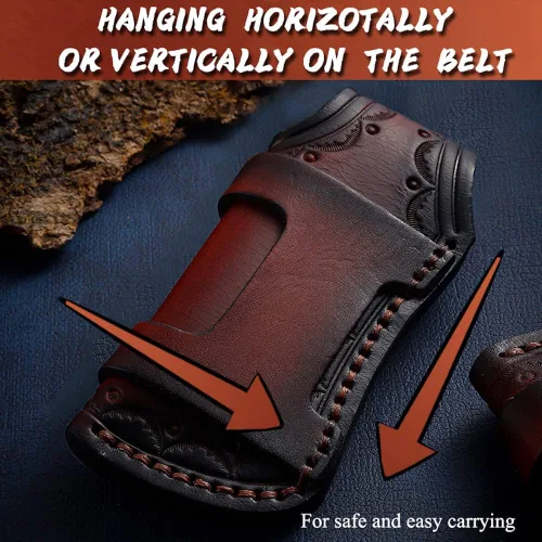 Vista 3 de Omesio Funda para cuchillo de bolsillo, estuche de cuero plegable de 11,5 cm, funda de cinturón horizontal Cuero de grano superior para cuchillo