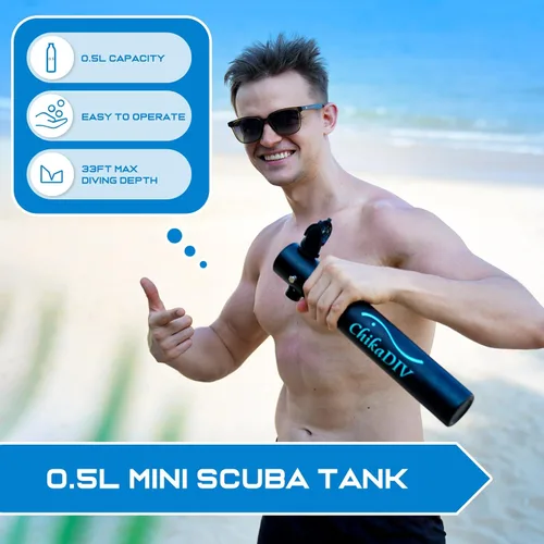 Vista 7 de Mini tanque de buceo, tanque de buceo portátil de 0.5 litros hasta 10 minutos, botella de poni reutilizable tanque pulmonar 3000 PSI presión máxima