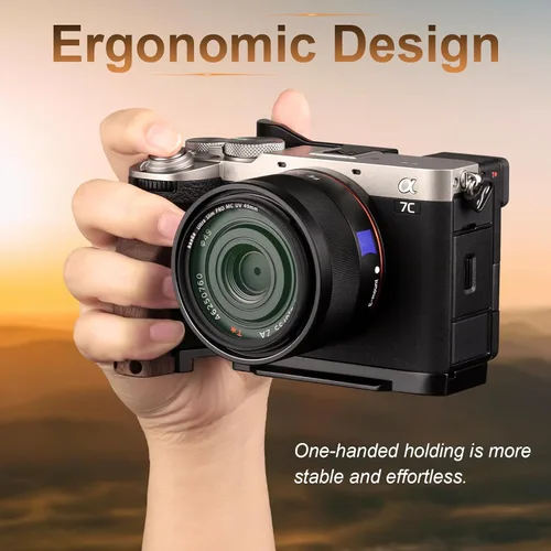 Vista 2 de Haoge Mango lateral de madera para cámara Sony A7CR a7cii, empuñadura, agarre de soporte en forma de L con placa de liberación rápida Arca