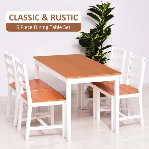 Vista 4 de Dining Table Set for 4, 5 Kitchen Table and Chairs, Wood Dining Room Set for Small Spaces, Breakfast Nook, White