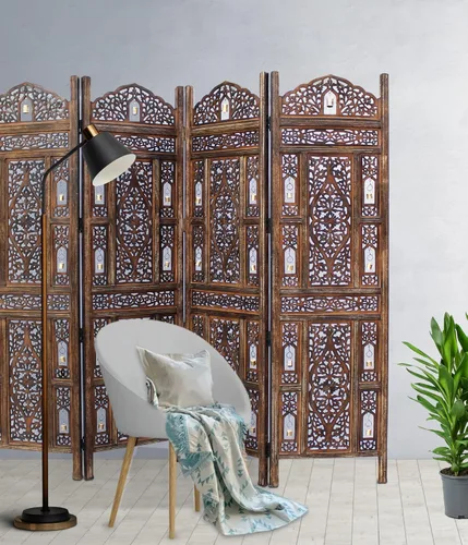 Vista 5 de Biombo Divisor de Habitación de Madera - Árbol Arbor Marrón Antiguo - Hecho a Mano 60 x 72 pulgadas Tres Paneles Plegables - Pantalla Decorativa