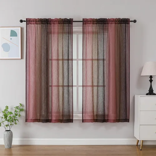 Vista 20 de OWENIE Cortinas transparentes degradadas para dormitorio, sala de estar, 96 Naranja y Verde