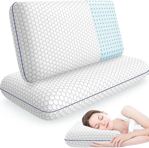 Vista 10 de CushyOasis - Almohadas de espuma viscoelásticas para dormir de lado, espalda y boca abajo, almohada de cama con funda lavable y malla transpirable