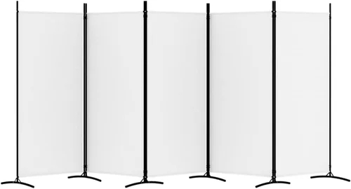 Vista 4 de vidaXL Divisor de habitación de 5 paneles en color blanco, ideal para dormitorio, sala de estar, apartamento de estudio, hecho de material de tela