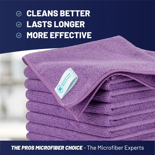 Vista 2 de MW Pro - Paño de limpieza de microfibra Morado Paquete de 12 16 x 16 pulgadas Toallas de microfibra multiusos – Limpias, polvo, pulido