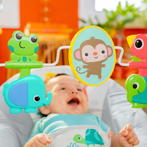 Vista 7 de Bright Starts Playful Paradise - Asiento cómodo para bebé con vibración relajante y juguetes, unisex, 0-6 meses