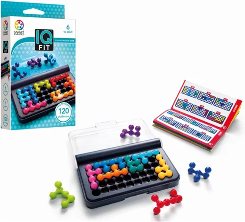 SmartGames IQ Fit – Juego de rompecabezas compacto de viaje con 120 desafíos 3D, juego lógico para ejercitar la mente para niños y adultos, juguete