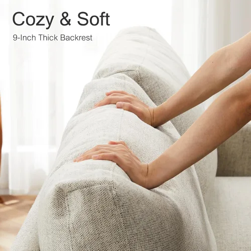 Vista 4 de Eluchang Sofá seccional convertible, sofá en forma de L con asientos extra profundos, tela de lino natural, sofá de esquina moderno y cómodo