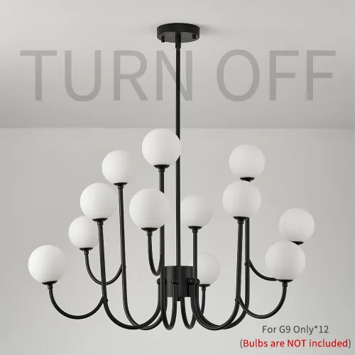 Vista 5 de Modern Mid Centur Black 12 Light Chandeliers with Glass Globe,Large Sputnik Metal Ceiling Pendant Light Fixture for Living Room Dining Room Bedroom