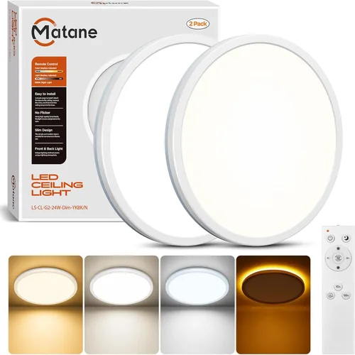 Vista 13 de Matane Lámpara de techo LED de 12 pulgadas con control remoto, luz nocturna cálida de 2000 K, ajustable de 3000 K-6500 K, luces de techo de bajo