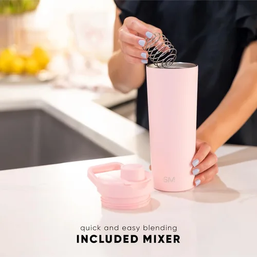 Vista 4 de Simple Modern - Botella agitadora de acero inoxidable con bola de 24 onzas Taza metálica aislada para mezclas de proteínas, batidos y Negro